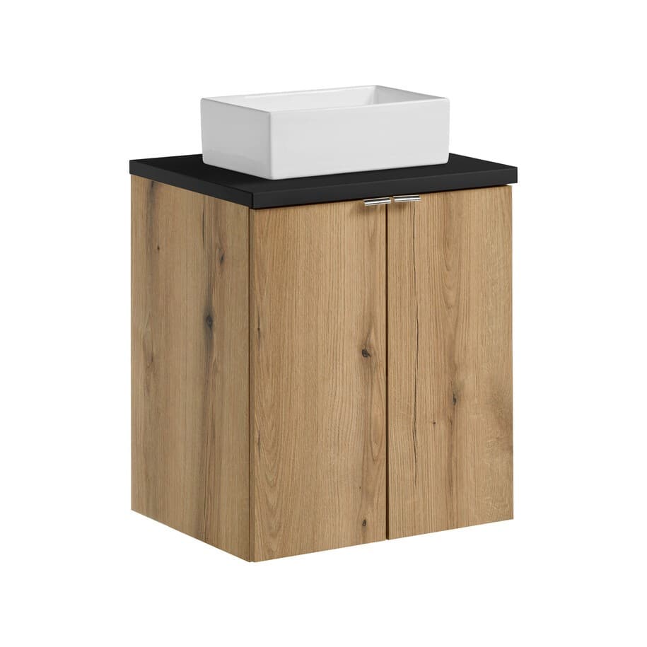 Závesná skrinka Nova Oak Gaja II s doskou a umývadlom 50 cm dub coast evoke/čierna