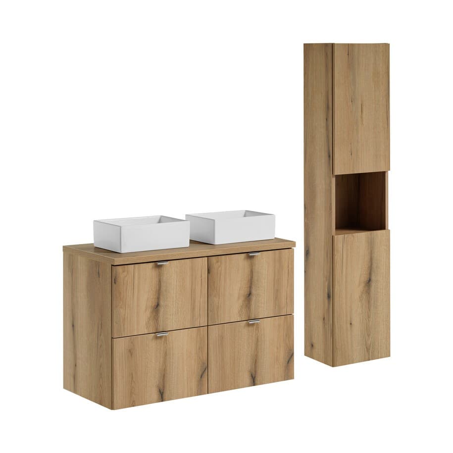 Kúpeľňová zostava Nova Oak Gaja so skrinkami a umývadlom 100 cm dub evoke/biela