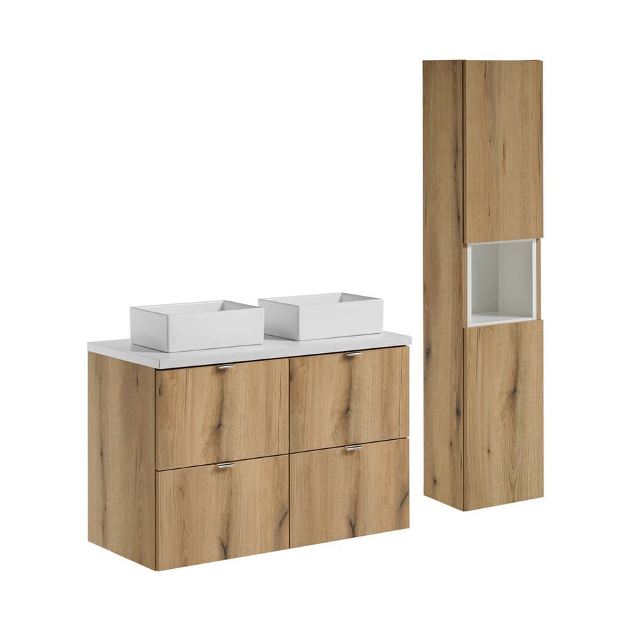Kúpeľňová zostava Nova Oak s doskou a skrinkami 100 cm dub evoke/biela