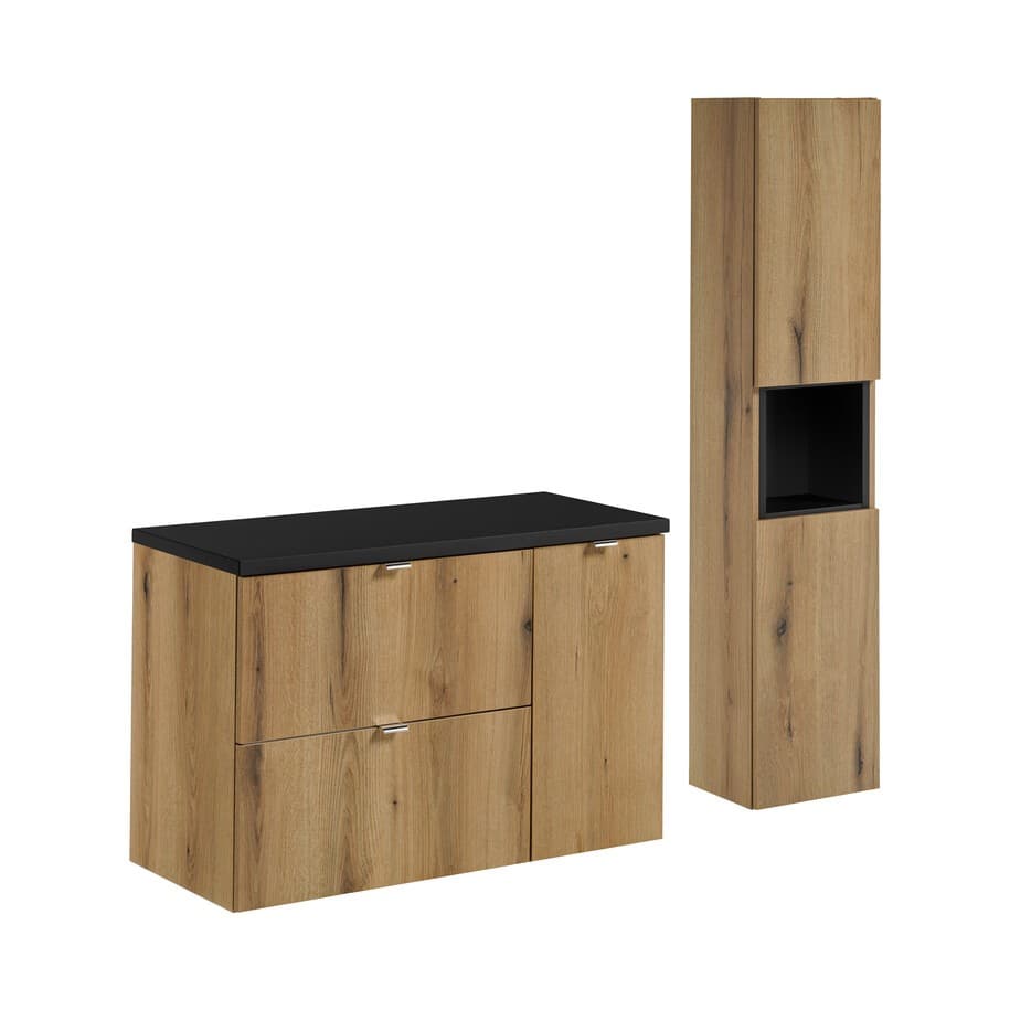 Kúpeľňová zostava Nova Oak 90 cm so skrinkami dub coast evoke/čierna