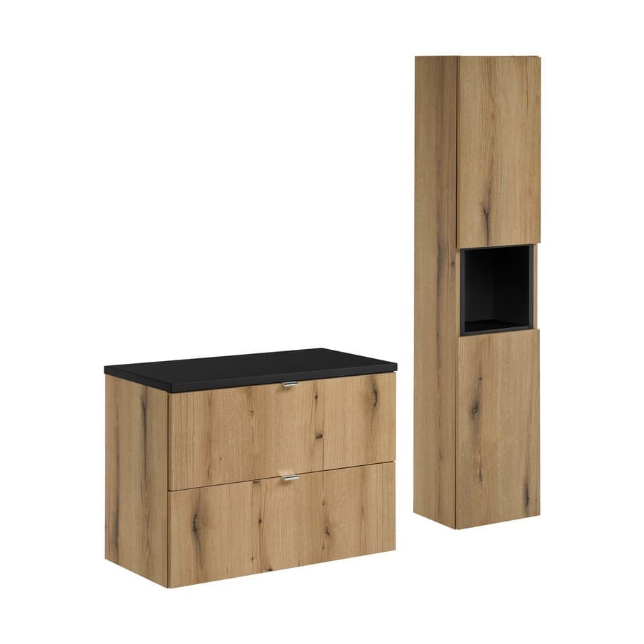 Kúpeľňová zostava Nova Oak I s doskou a skrinkami 80 cm dub evoke/čierna