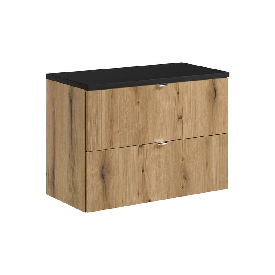 Závesná skrinka pod umývadlo Nova Oak I s doskou 80 cm čierna/dub coast evoke