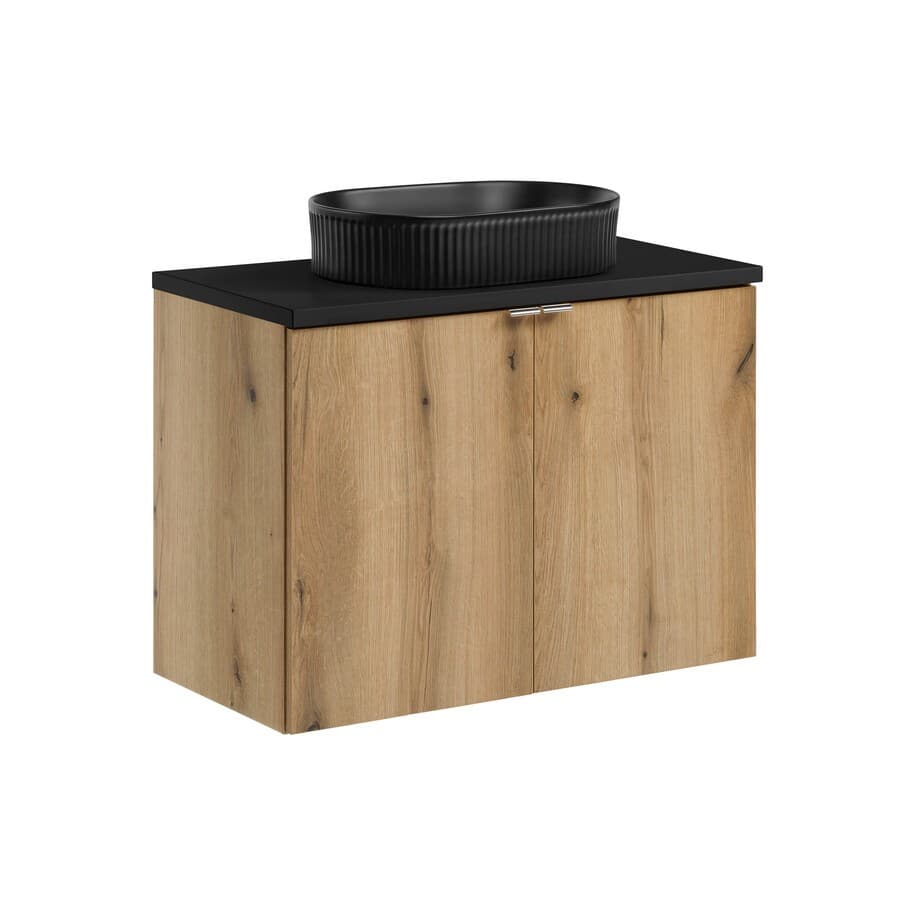 Závesná skrinka Nova Oak Beyond s doskou a umývadlom 80 cm dub coast evoke/čierna