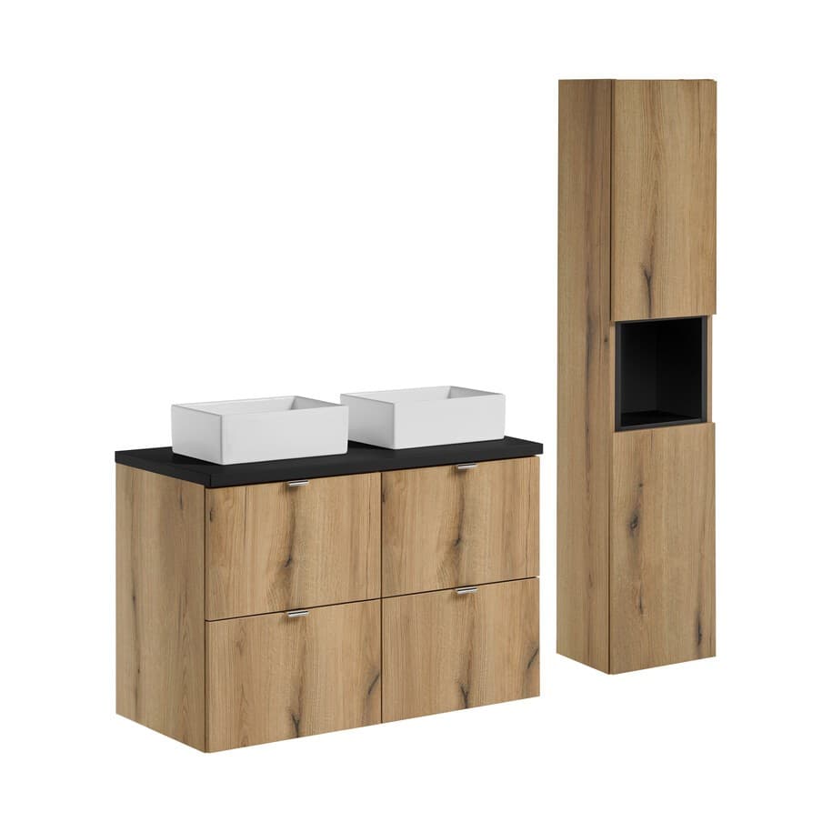Kúpeľňová zostava Nova Oak Gaja so skrinkami a umývadlom 100 cm dub v dekore Evoke/čierna
