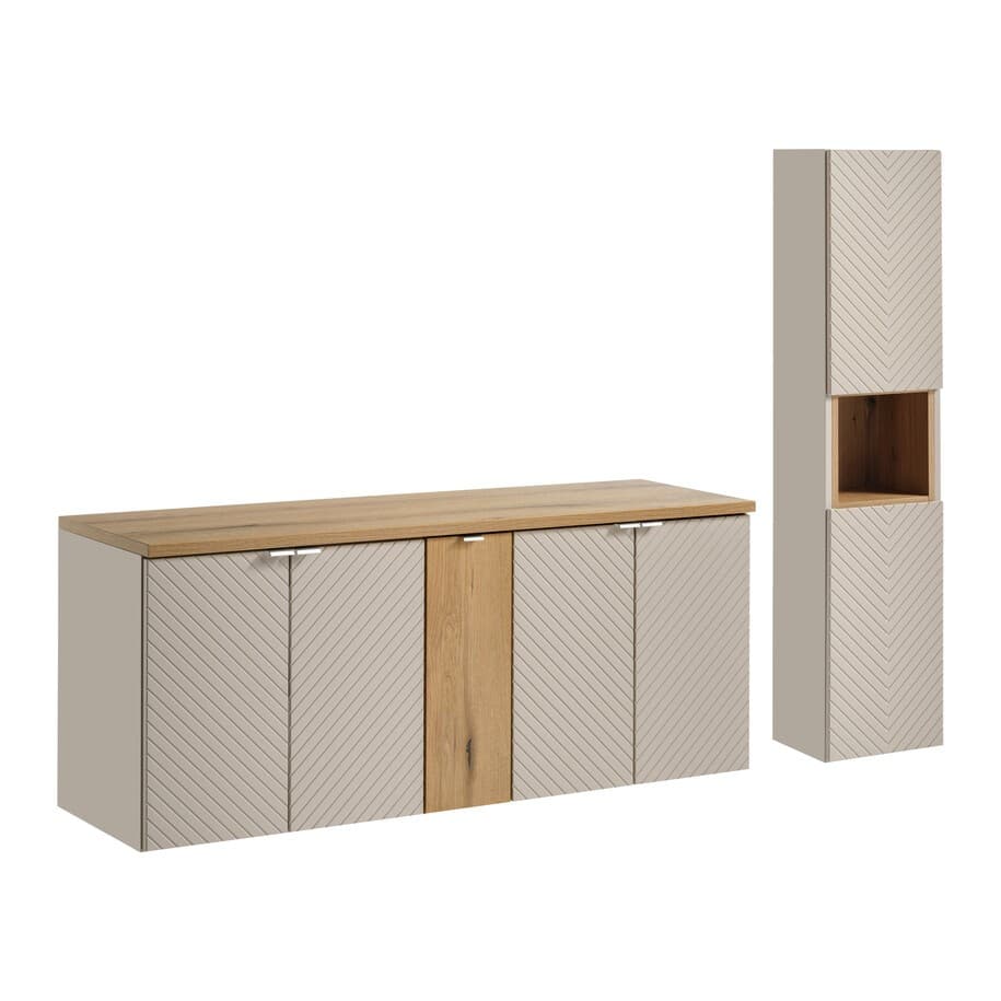 Kúpeľňová zostava Viva Cashmere s doskou a skrinkami 140 cm kašmír/dub coast evoke