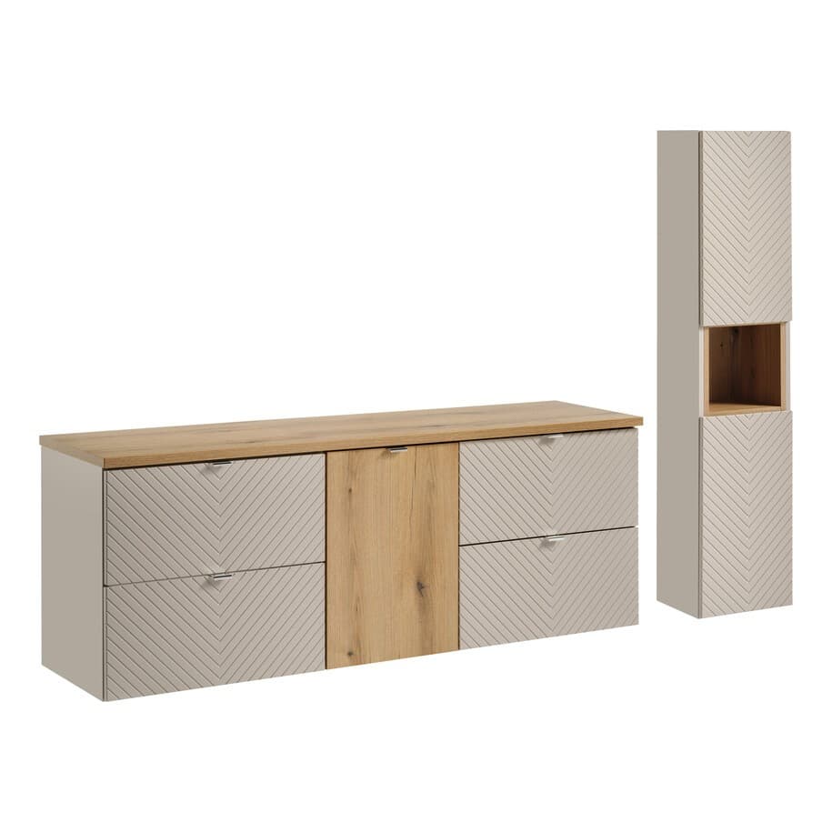 Kúpeľňová zostava Viva Cashmere s doskou a skrinkami 160 cm kašmírová/dub coast evoke