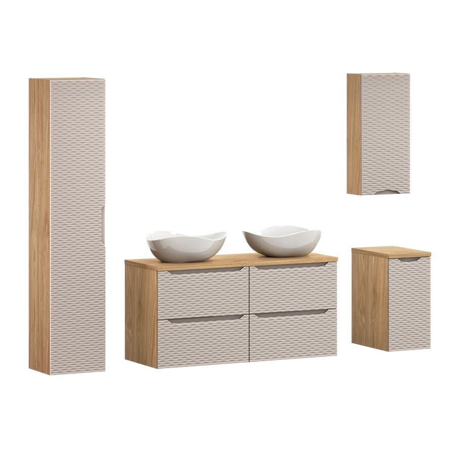 Kúpeľňová zostava Ocean Cloud so skrinkami a umývadlom 120 cm béžová/dub olejovaný 1