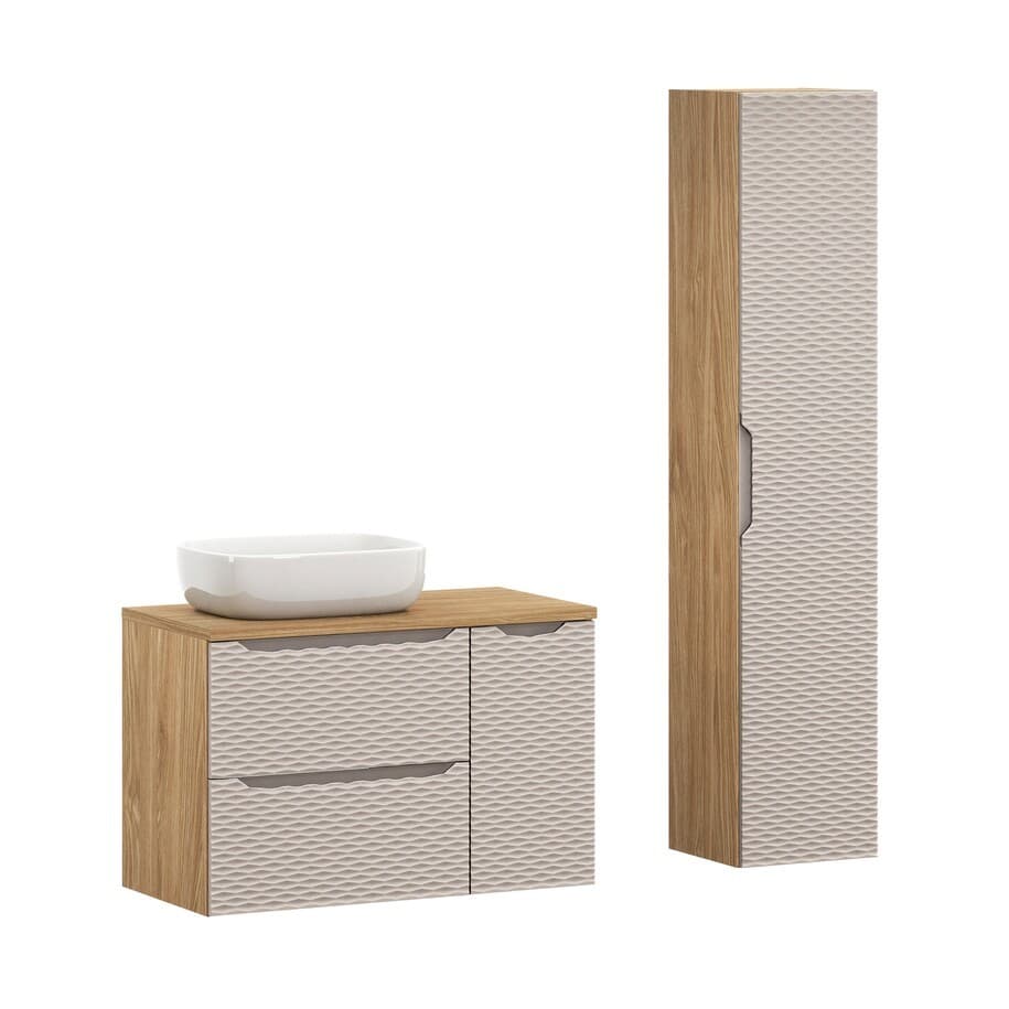 Kúpeľňová zostava Ocean 90 cm s umývadlom a skrinkami béžová/dub olejovaný