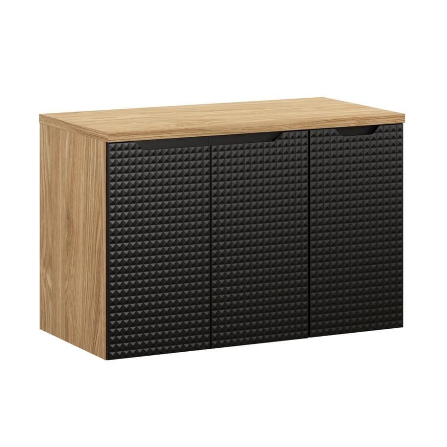 Závesná skrinka pod umývadlo Luxor Black s doskou 90 cm čierna/dub olejovaný