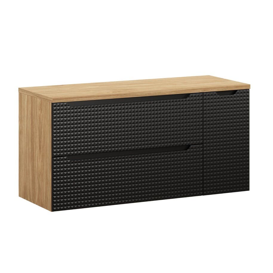 Závesná skrinka pod umývadlo Luxor Black s doskou 120 cm I čierna/dub olejovaný