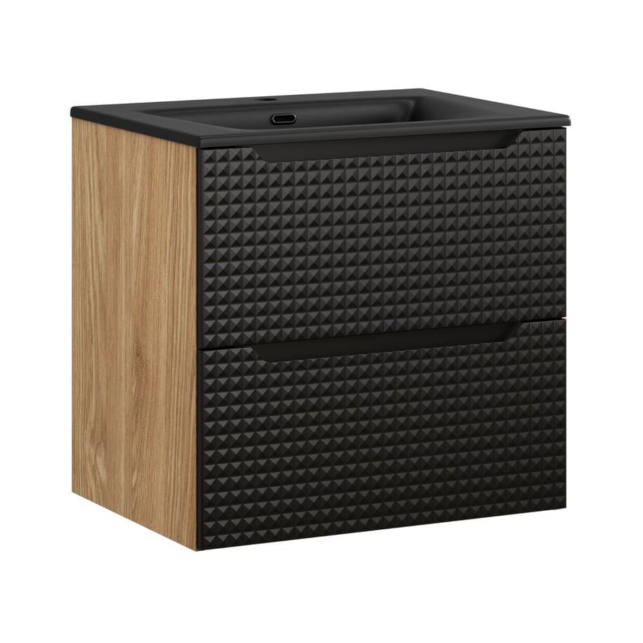 Závesná skrinka Luxor Black Sky I so zápustným umývadlom 60 cm čierna/dub olejovaný