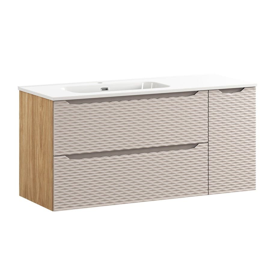 Závesná skrinka Ocean Go2 so zápustným umývadlom 120 cm béžová/dub olejovaný