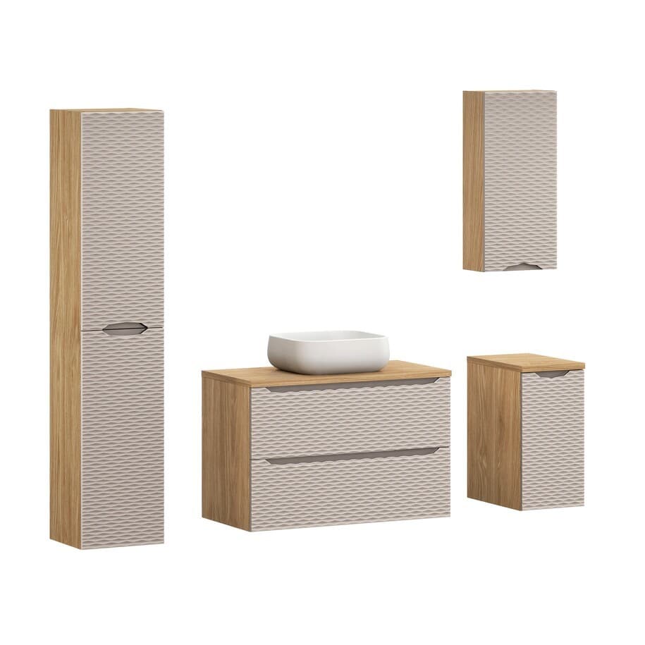 Kúpeľňová zostava Ocean Nika so skrinkami a umývadlom 90 cm béžová/dub olejovaný 1