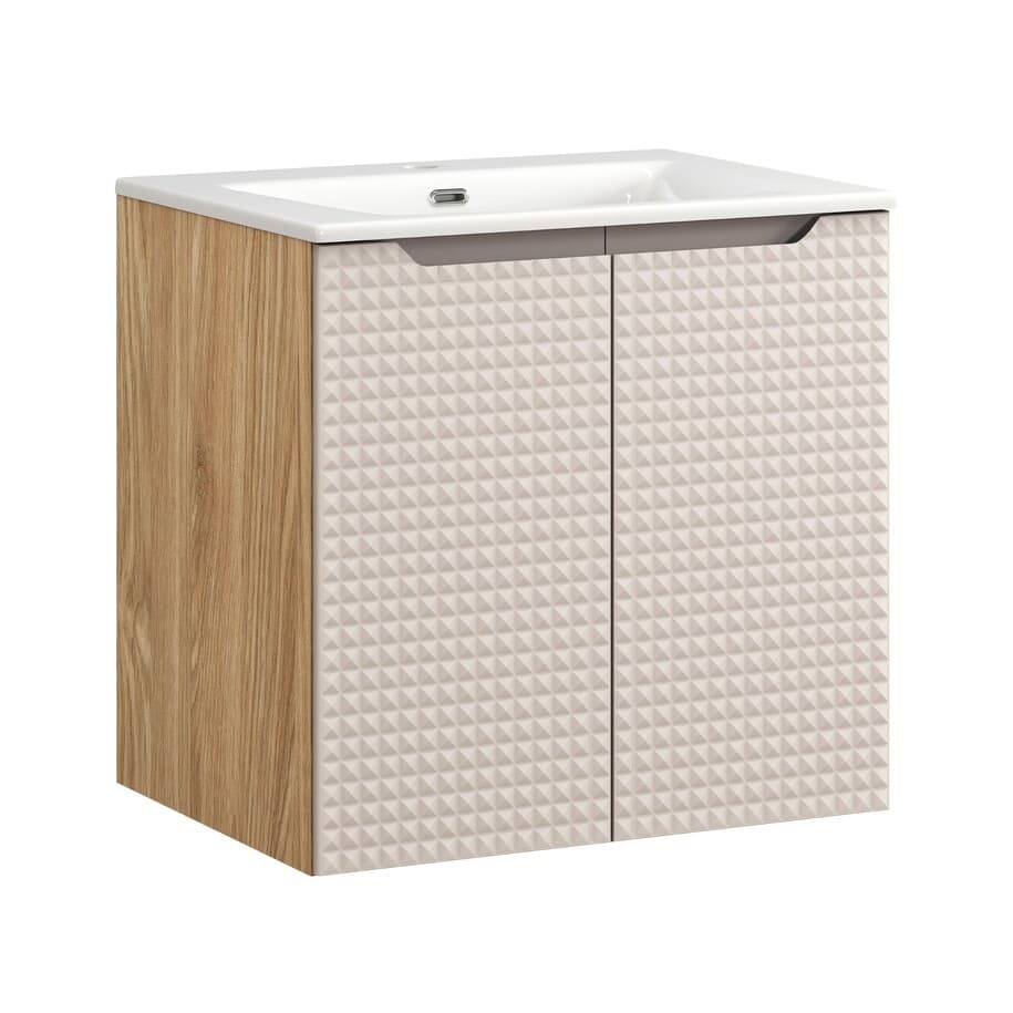 Závesná skrinka Luxor Beige Sky II so zápustným umývadlom 60 cm béžová/dub olejovaný