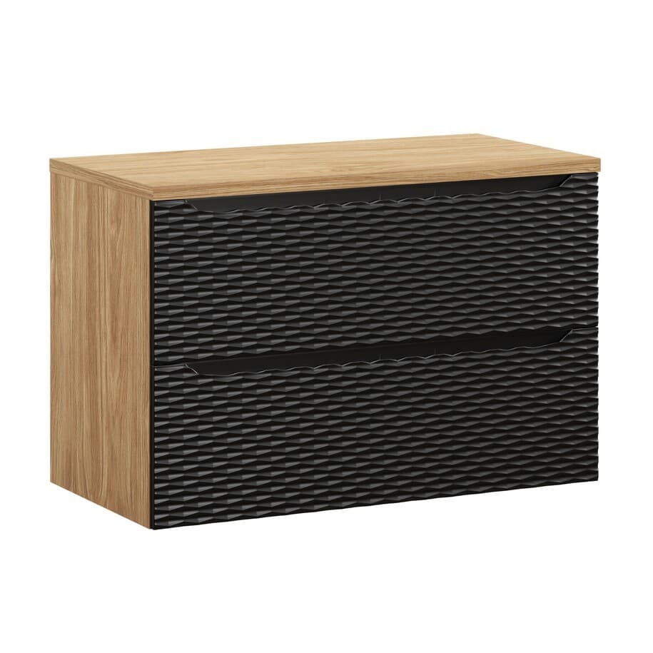 Závesná skrinka pod umývadlo Ocean Black s doskou 90 cm čierna/dub olejovaný 1