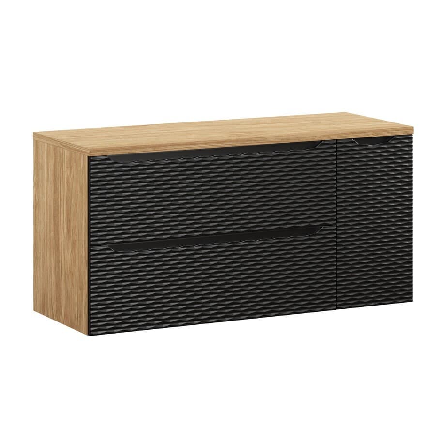 Závesná skrinka pod umývadlo Ocean s doskou 120 cm čierna/dub olejovaný