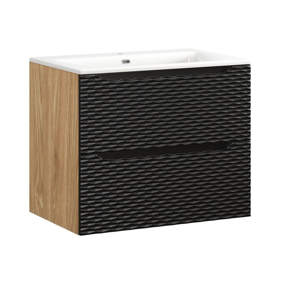 Závesná skrinka Ocean so zápustným umývadlom 70 cm čierna/dub olejovaný