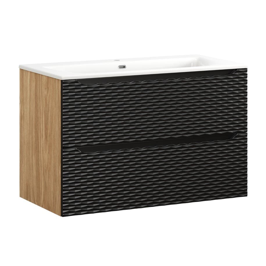 Závesná skrinka Ocean I so zápustným umývadlom 90 cm čierna/dub olejovaný 1