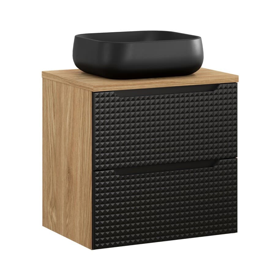 Závesná skrinka Luxor Black Nika s doskou a umývadlom 60 cm čierna/dub olejovaný