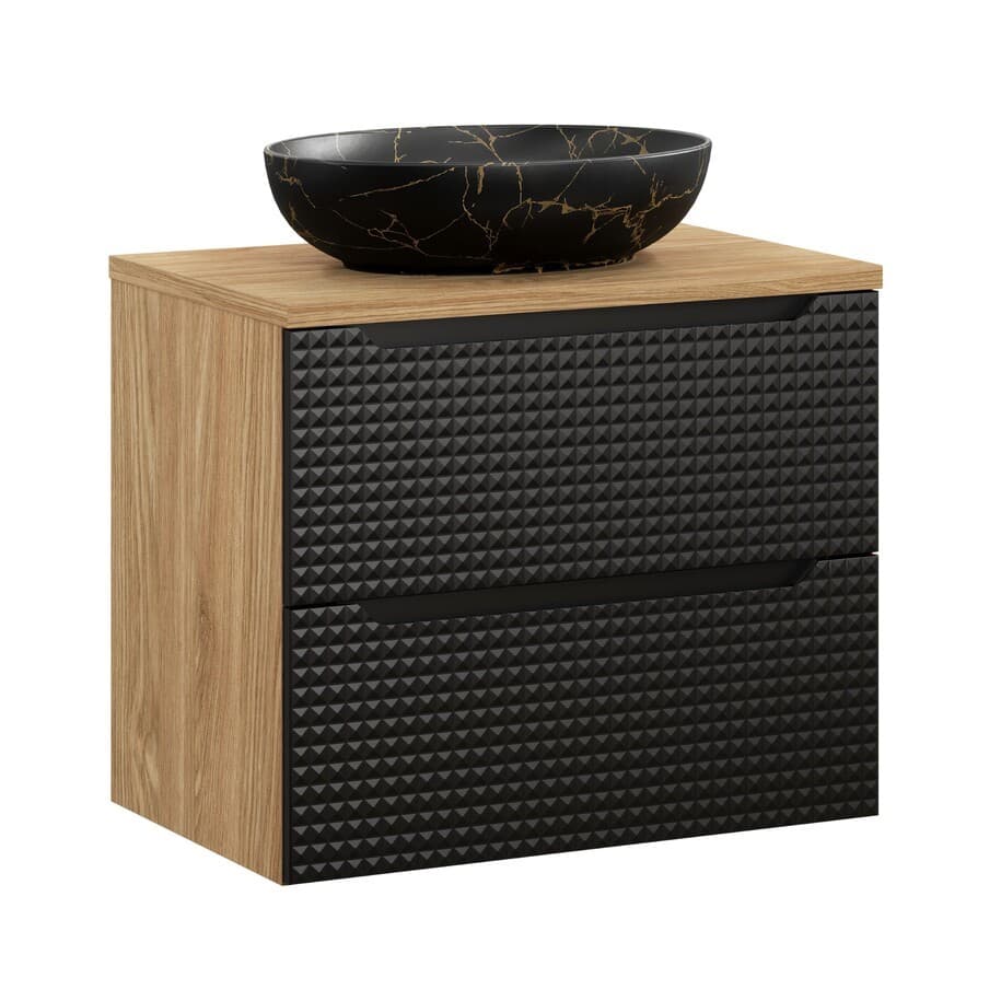 Závesná skrinka Luxor Black Mona s doskou a umývadlom 70 cm čierna/dub olejovaný