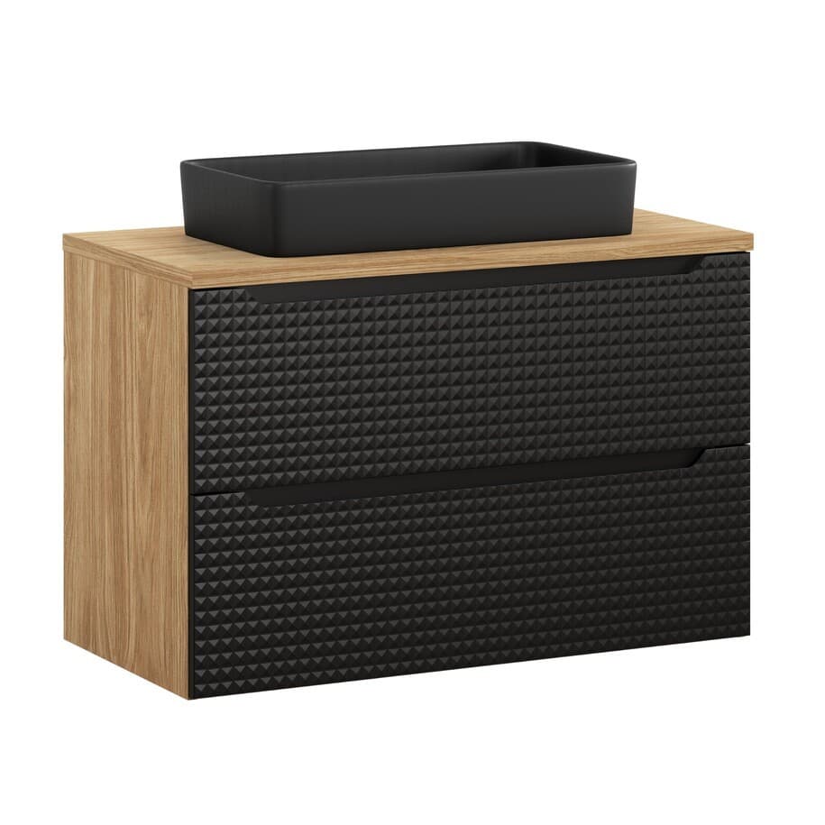 Kúpeľňová skrinka Luxor Black I s doskou a umývadlom 90 cm čierna/dub olejovaný 1