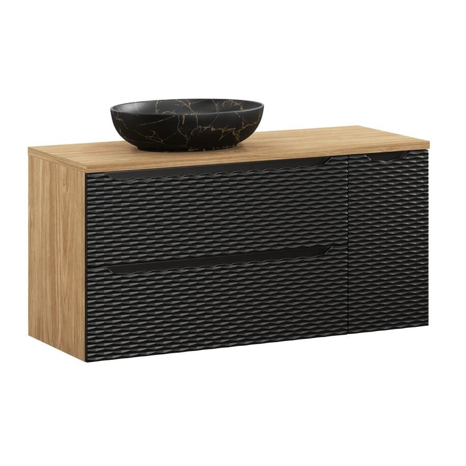 Závesná skrinka Ocean s umývadlom 120 cm čierna/dub olejovaný