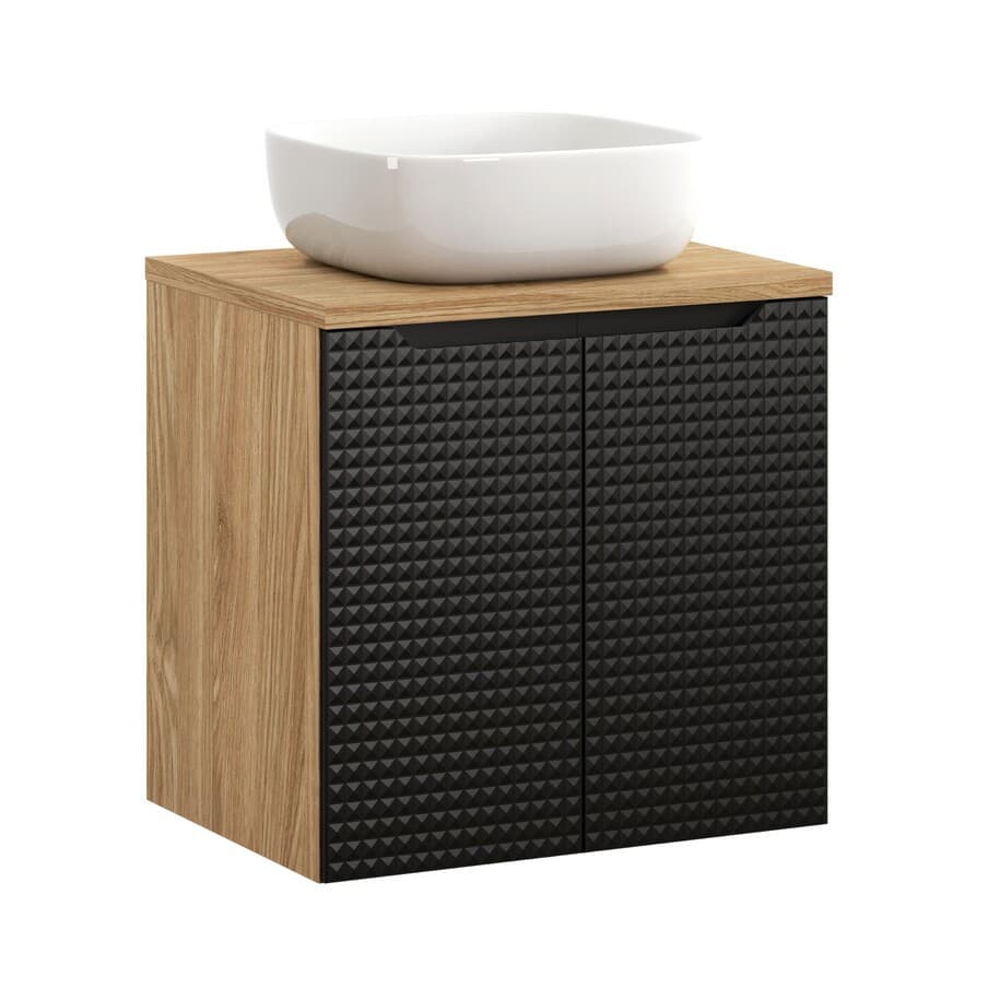 Závesná skrinka Luxor Black Smile II s doskou a umývadlom 60 cm čierna/dub olejovaný 1