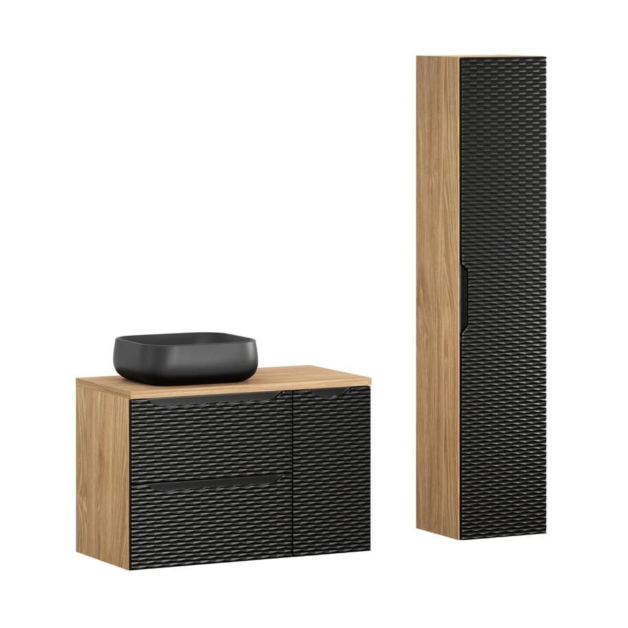 Kúpeľňová zostava Ocean 90 cm s umývadlom a skrinkami čierna/dub olejovaný