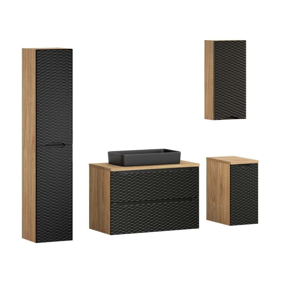 Kúpeľňová zostava Ocean s doskou, umývadlom a skrinkami 90 cm čierna/dub olejovaný
