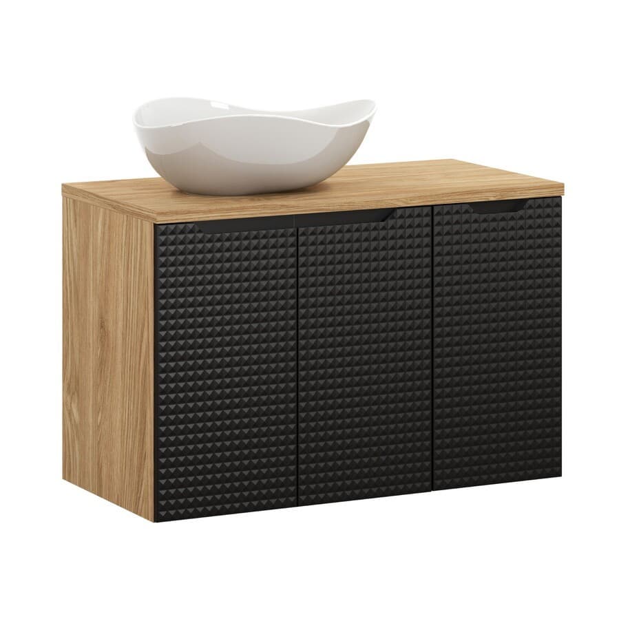 Závesná skrinka Luxor Black s doskou a umývadlom 90 cm čierna/dub olejovaný 1