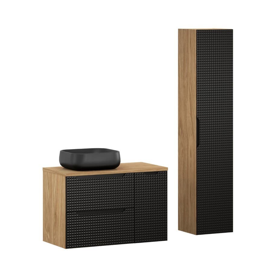 Kúpeľňová zostava Luxor Čierna 90 cm s umývadlom a skrinkami čierna/dub olejovaný 1