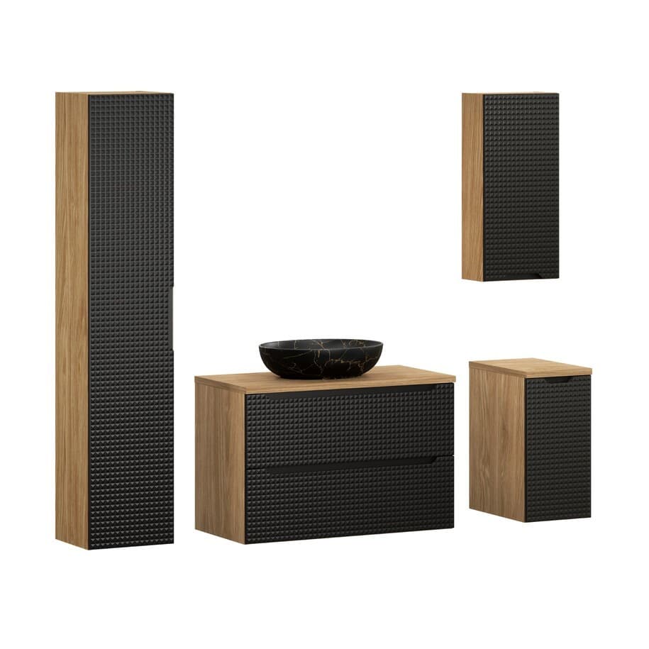 Kúpeľňová zostava Luxor Black Mona so skrinkami a umývadlom 90 cm čierna/dub olejovaný 1