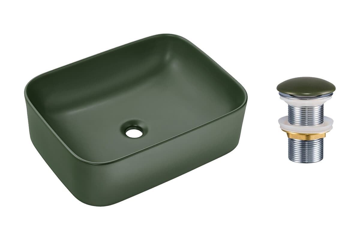 Súprava keramického umývadla na dosku a výpuste Kama 50 cm zelená 1