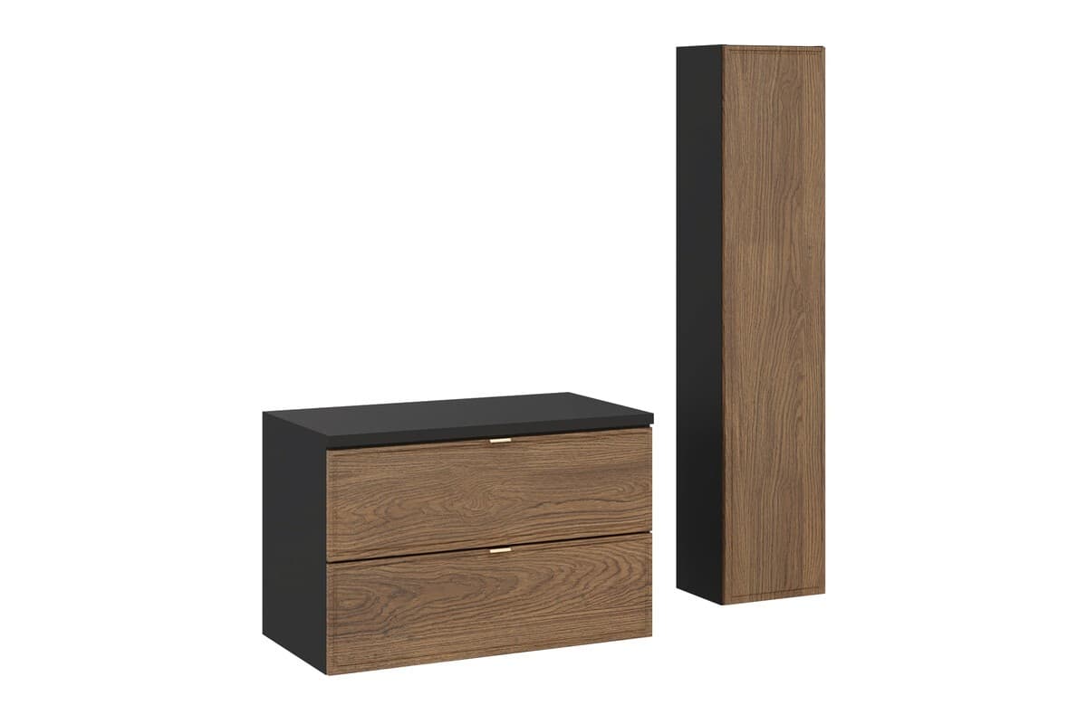 Kúpeľňová zostava s doskou a skrinkami Talia Casella 80 cm čierny mat/dub casella 1