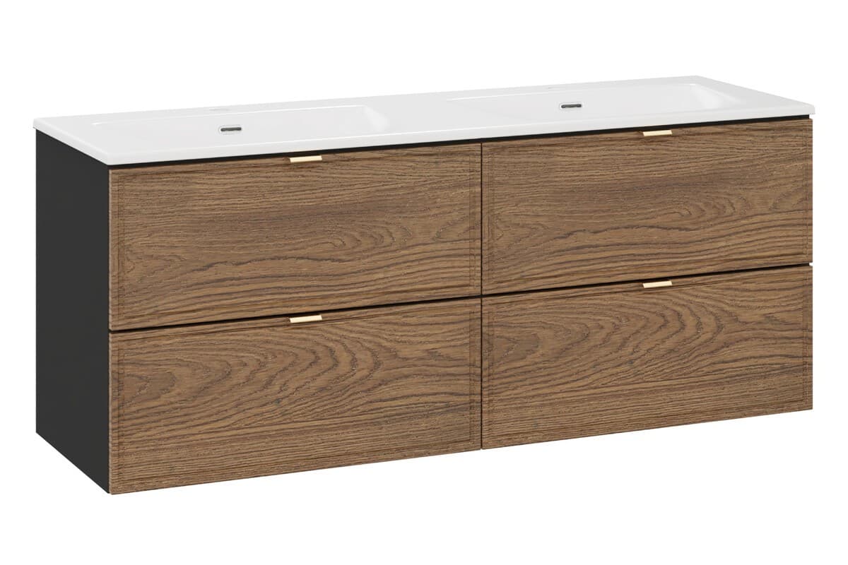 Závesná skrinka Talia Casella Sky so zápustnými umývadlami 120 cm čierny mat/dub casella