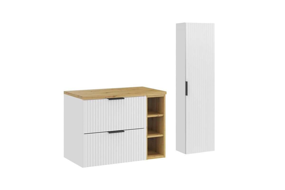 Kúpeľňová zostava Casad s doskou, bočnou policou a skrinkami 80 cm biela/dub artisan