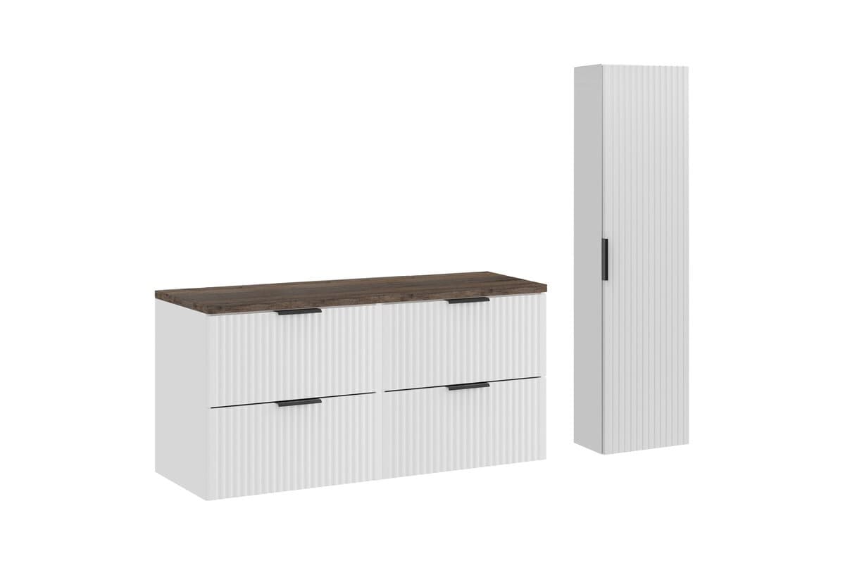 Kúpeľňová zostava Casad s doskou, umývadlom a skrinkami 120 cm biela/dub santafe vintage
