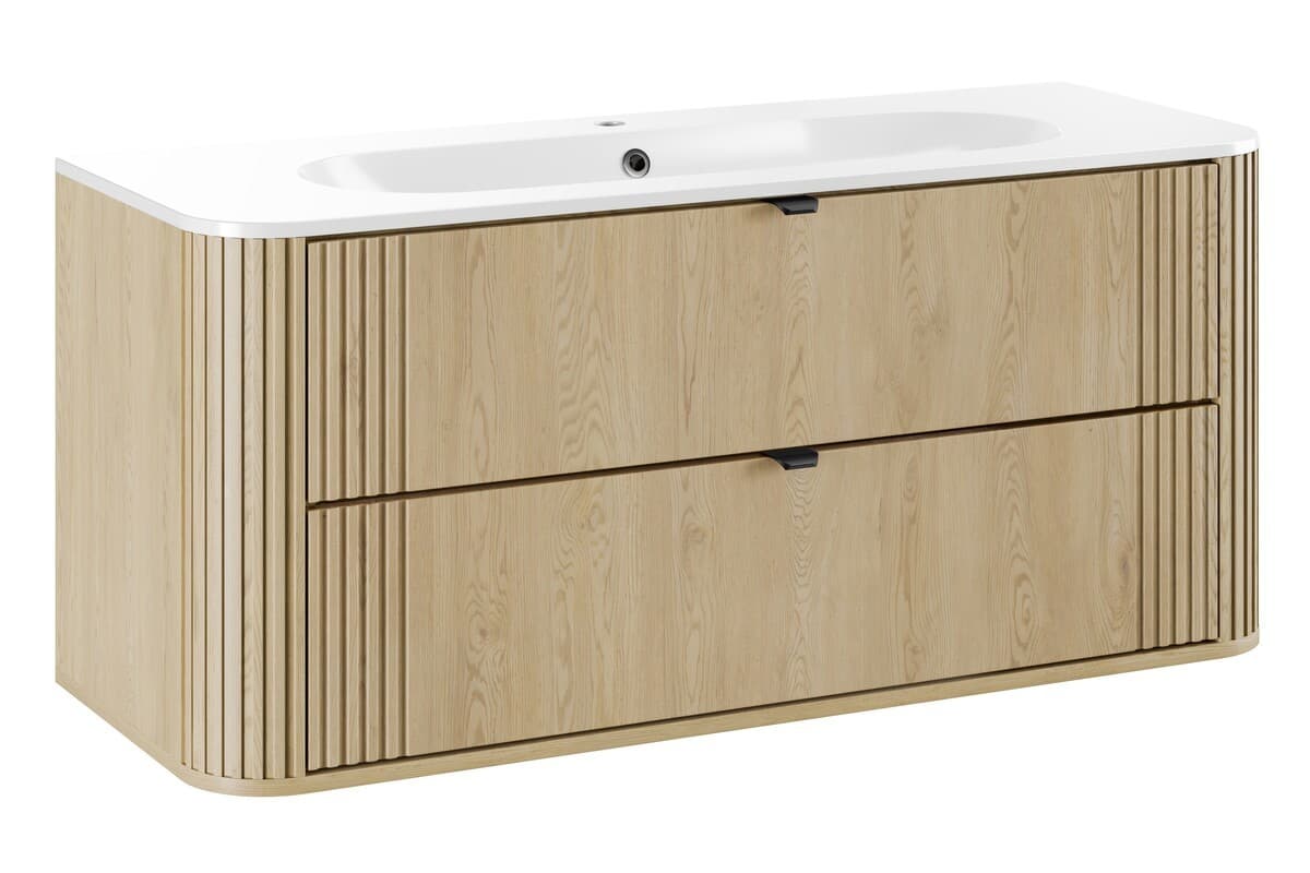 Závesná skrinka Ovalia Pure so zápustným umývadlom 120 cm dub cremona 1