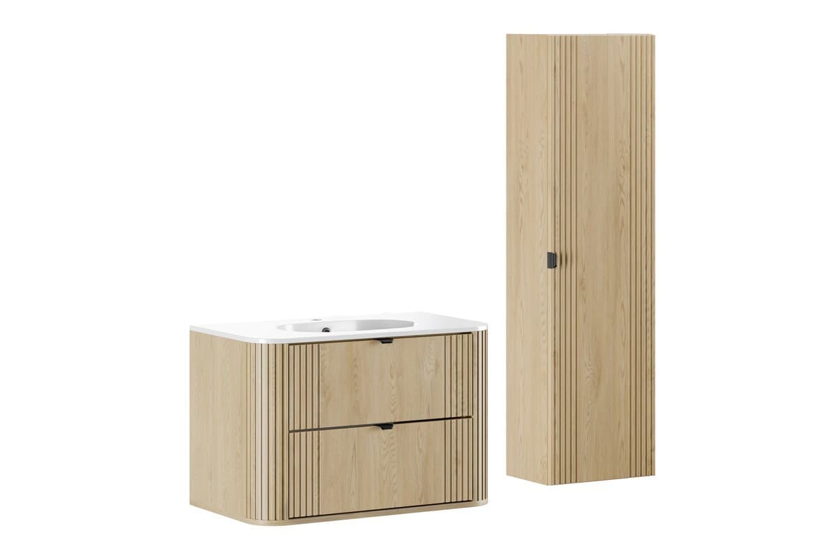 Kúpeľňová zostava Ovalia Pure so skrinkami a zápustným umývadlom 80 cm dub Cremona