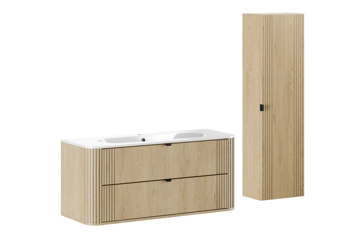Kúpeľňová zostava Ovalia Pure so zápustným umývadlom a skrinkami 120 cm dub cremona