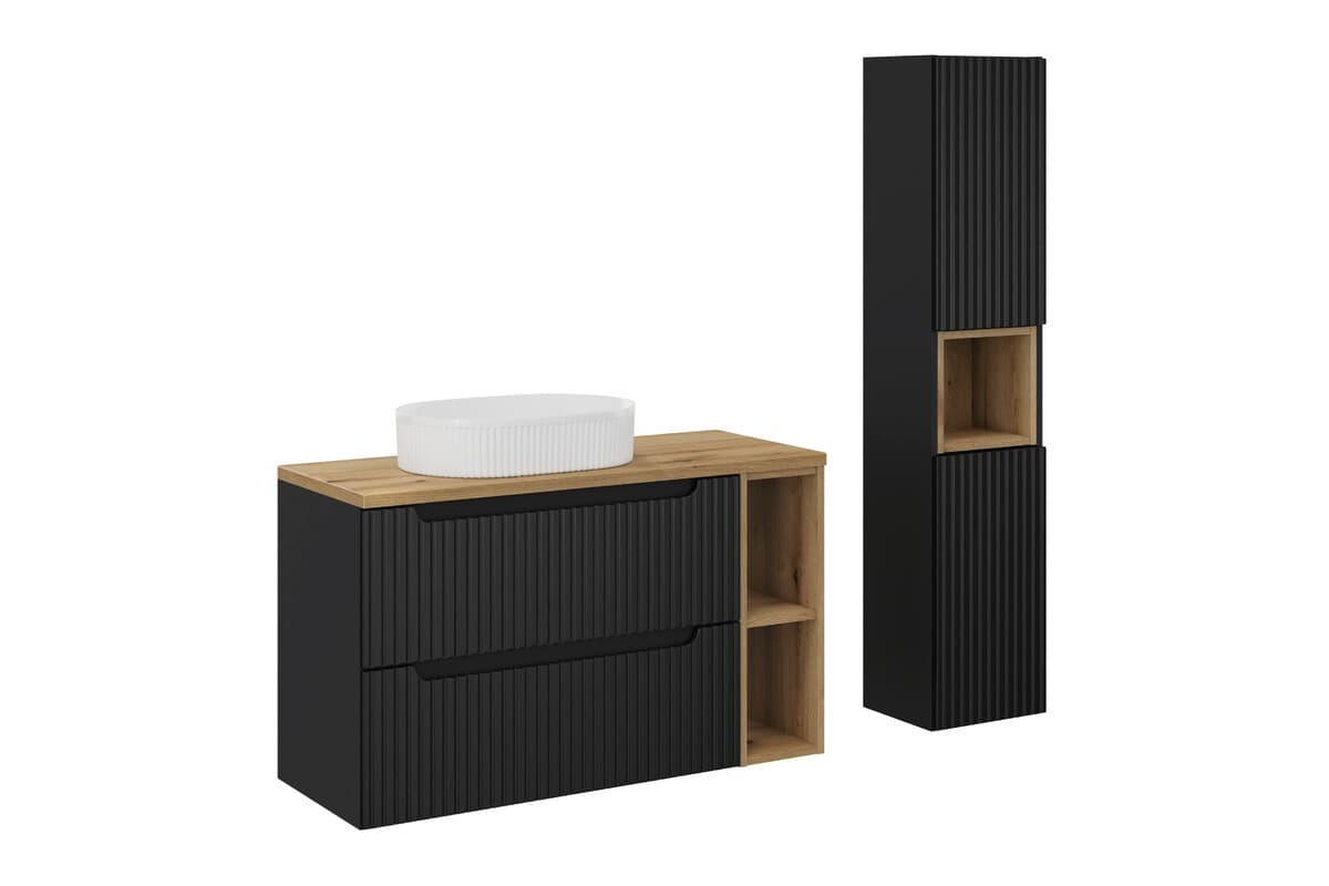 Kúpeľňová zostava Nova Black 100 cm so skrinkami a umývadlom čierna/dub evoke 1