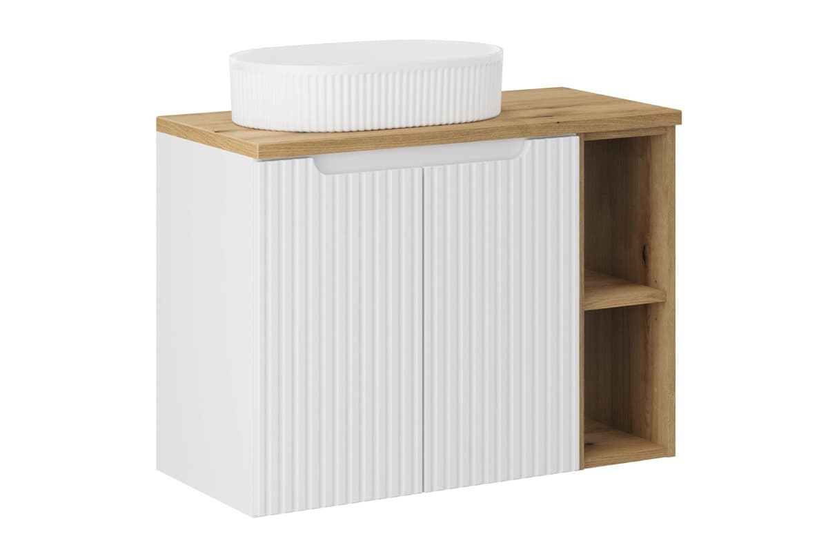 Závesná skrinka Nova White Beyond s doskou a umývadlom 80 cm biela/dub evoke