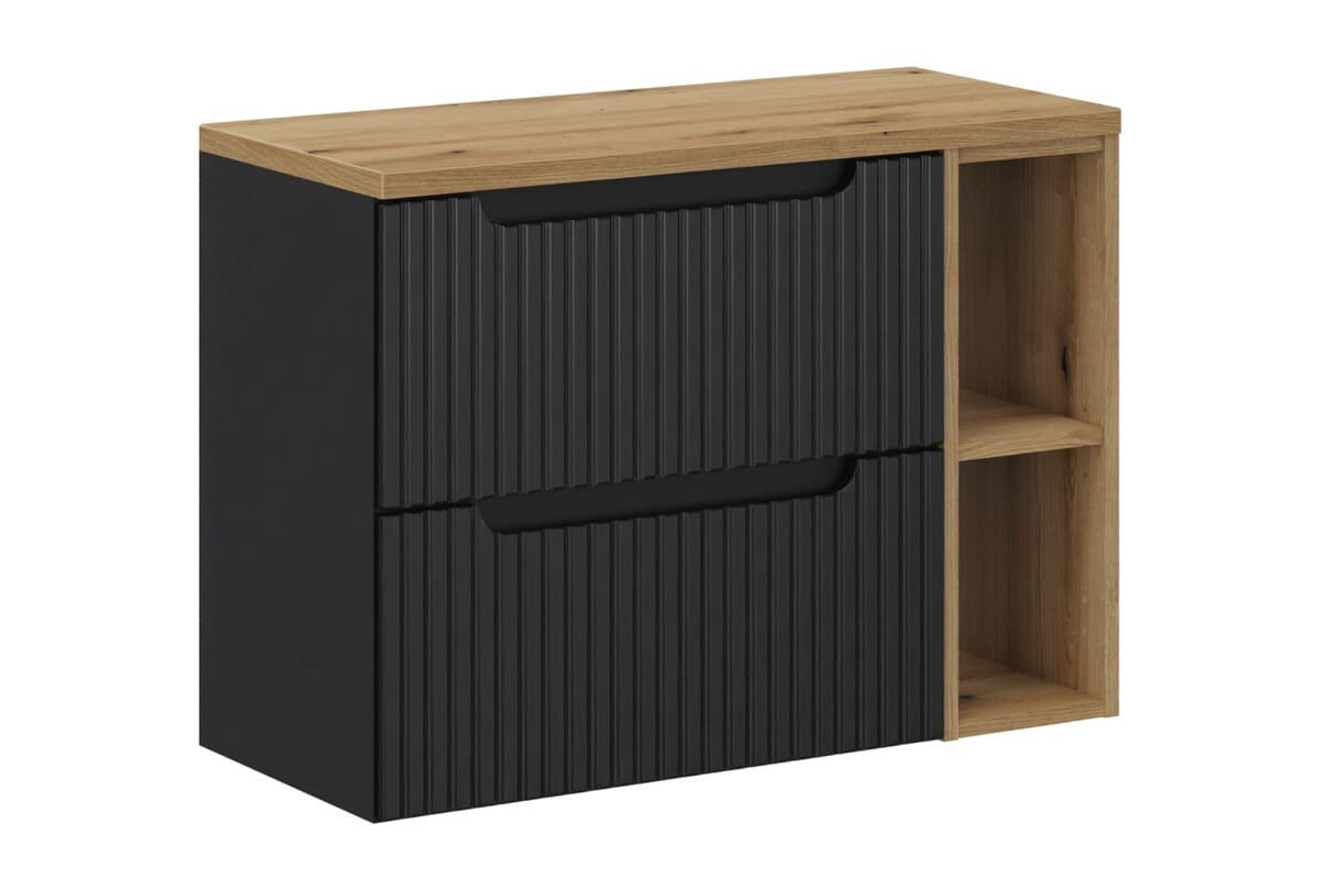 Závesná skrinka pod umývadlo Nova Black s doskou 80 cm čierna/dub evoke 1