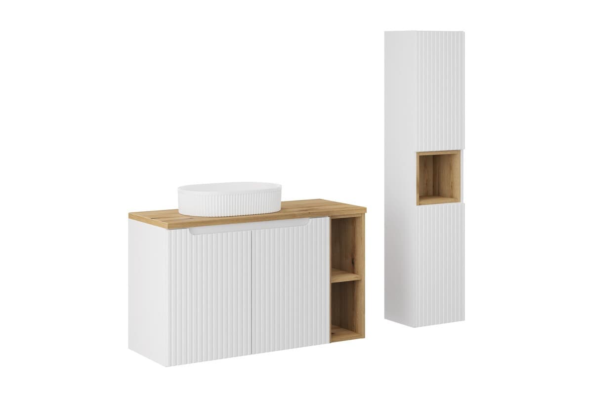 Kúpeľňová zostava Nova White 100 cm so skrinkami a umývadlom biela/dub evoke 1