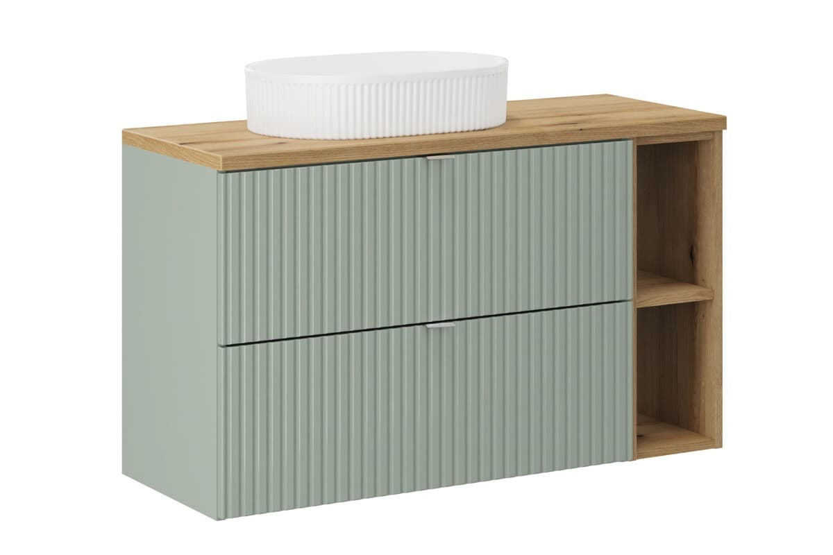 Závesná skrinka Line Reed Green s doskou a umývadlom 100 cm zelená/dub evoke
