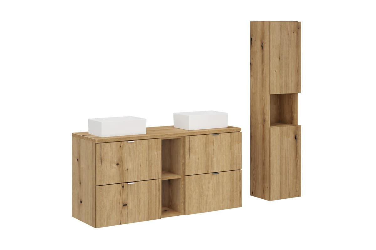 Kúpeľňová zostava Nova Oak so skrinkami a umývadlami 120 cm dubový 1