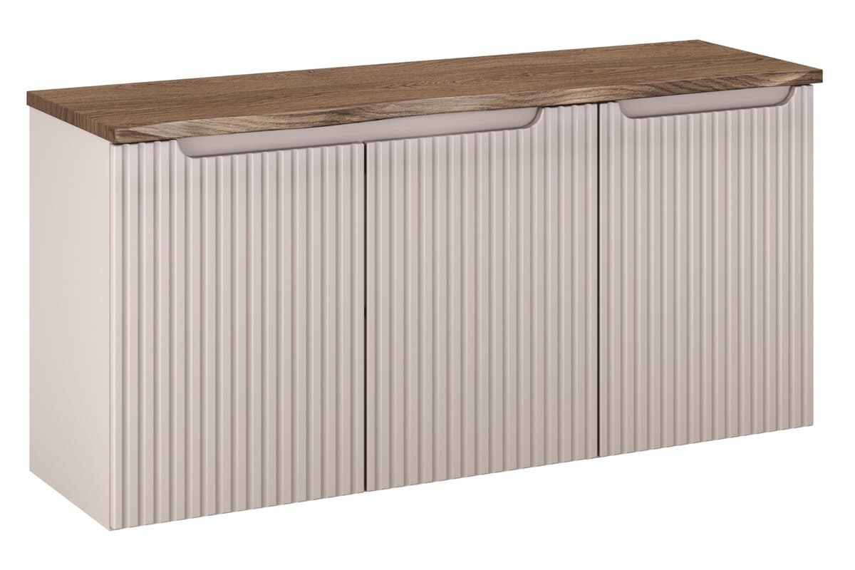 Závesná skrinka pod umývadlo Nova Cashmere s doskou a košom na bielizeň 120 cm kašmírová/dub casella