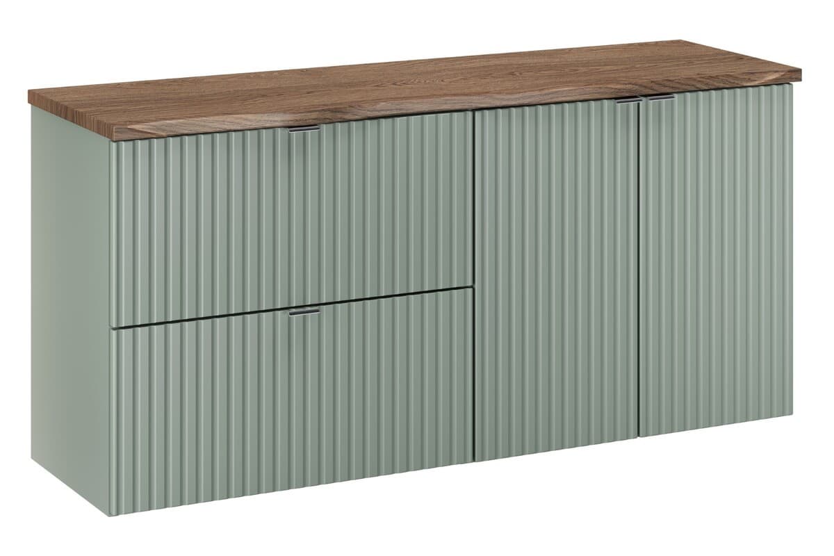Závesná skrinka pod umývadlo Line Reed Green s doskou 120 cm zelená/dub casella
