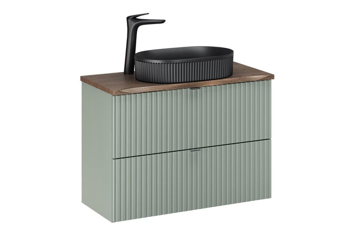 Závesná skrinka Line Reed Green Beyond s doskou a umývadlom 80 cm zelená/dub casella