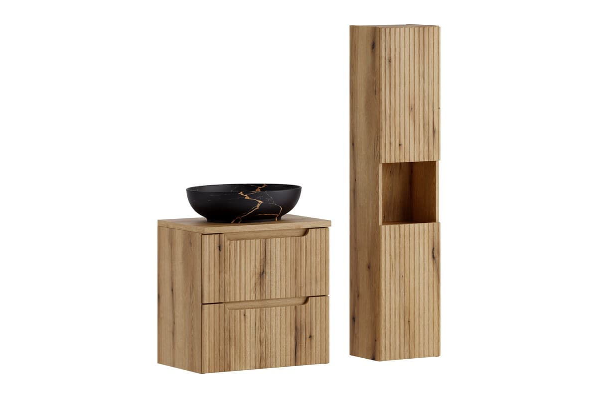 Kúpeľňová zostava Nova Mona s doskou, umývadlom a skrinkami 60 cm dub coast evoke 1